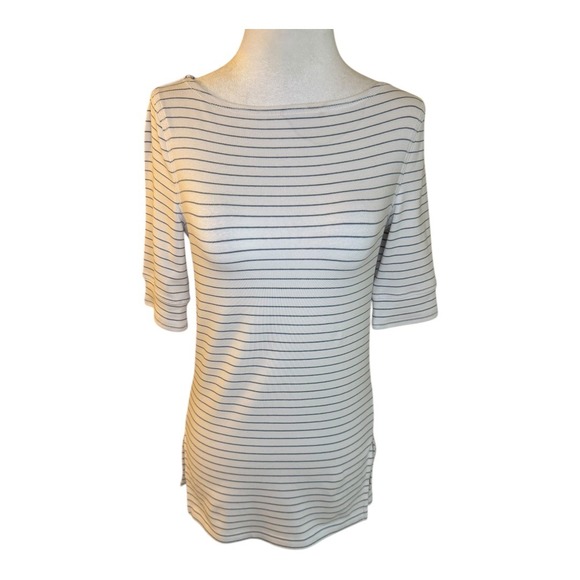 Madewell Tops - Madewell‎ Ribbed Boatneck Tee in Stripe Eyelet White Size Small Everyday Top NWT